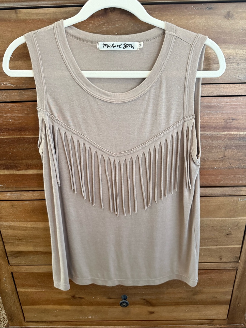 Michael Stars Taupe Fringe Sleeveless Tank Top